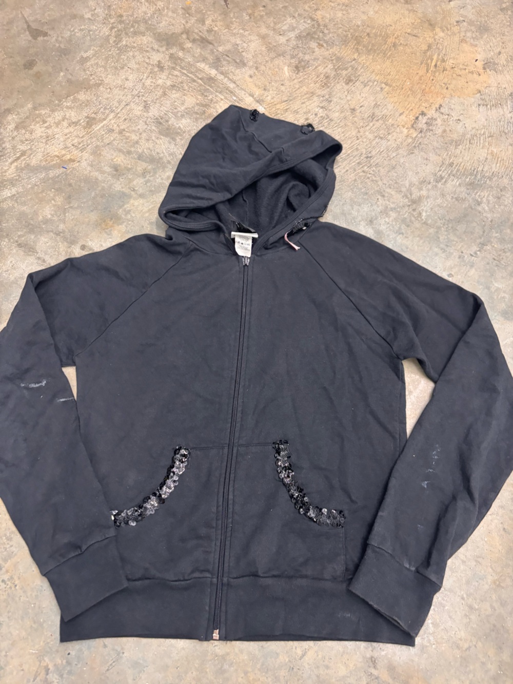 Vintage Anna Sui USA Made Black Zip Up Hoodie Sequin Snake Hood Medium Y2K Goth